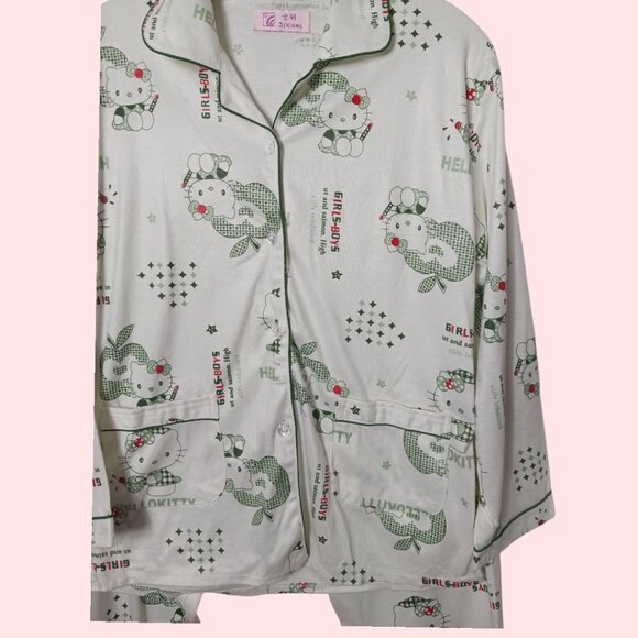 Hello Kitty Printed Pajama Set For Women Button-Up Top & Elastic Waist Pants Siz - Picture 6 of 15